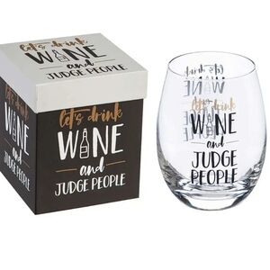 NWT! Stemless Wine Glass - Drink & Judge